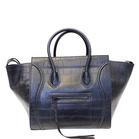 Celine Luggage Phantom MEDIUM SQUARE Mock Croc Hand 